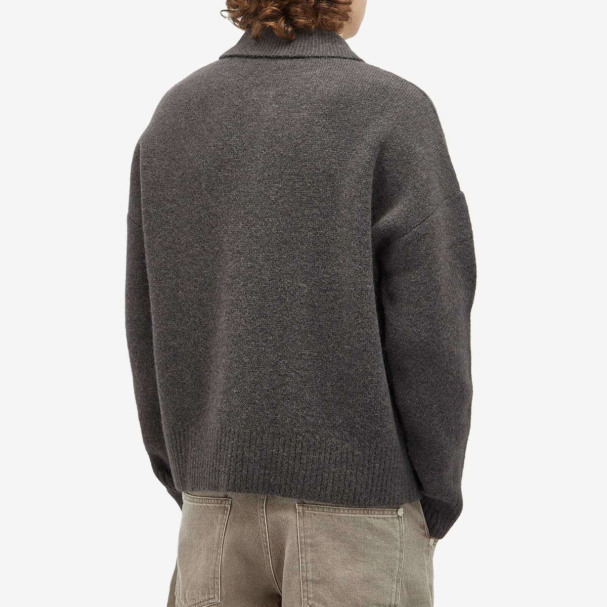 AMI Paris Men's A Heart Knitted Polo in Dark Grey