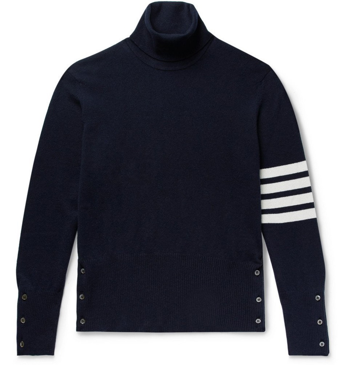 Photo: Thom Browne - Slim-Fit Striped Cashmere Rollneck Sweater - Midnight blue