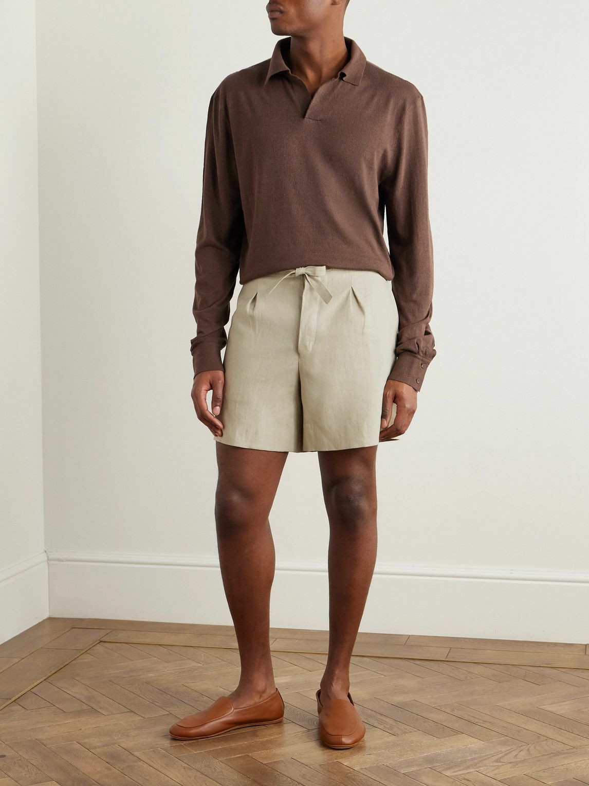 Stòffa - Straight-Leg Linen Drawstring Shorts - Neutrals