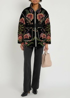 Farm Rio Marvelous Garden Floral-print Velvet Jacket Black
