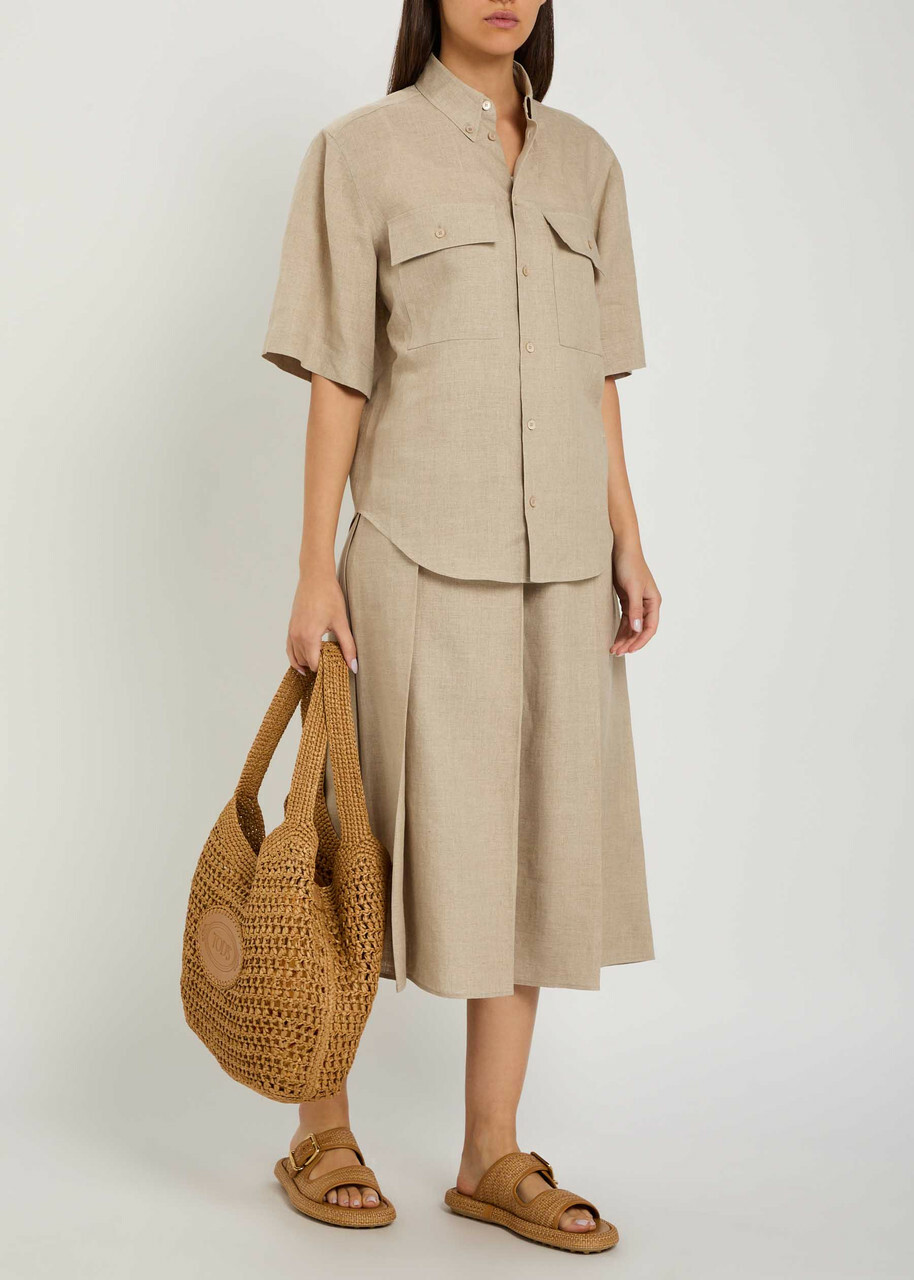 Tods Logo-embroidered Linen Shirt Beige