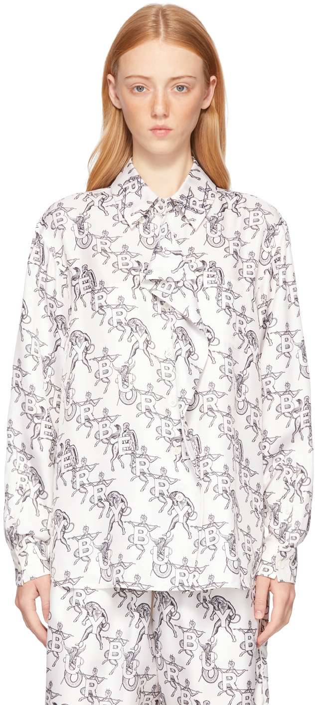 Burberry White Mythical Alphabet Silk Logo Shirt