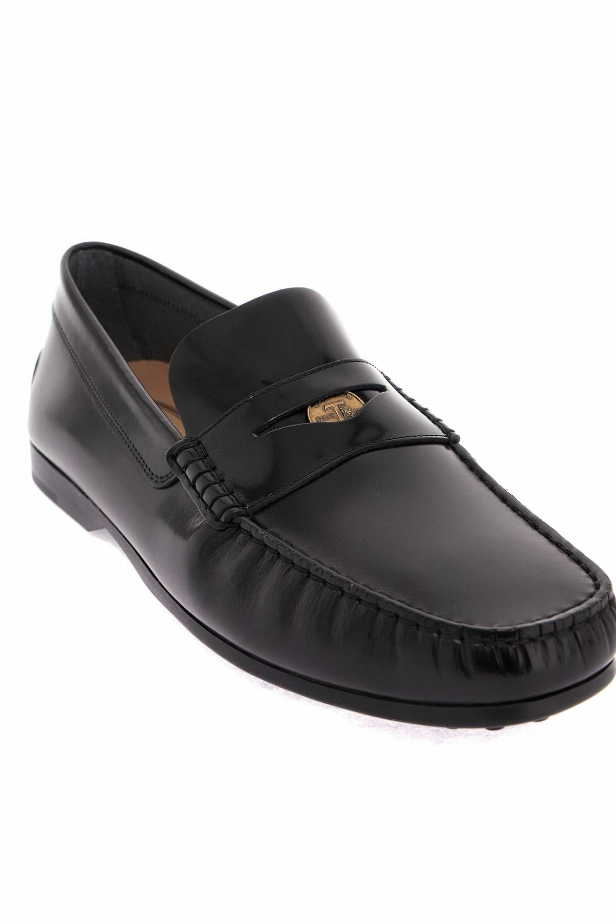 Tod\'s Brushed Penny-Strap Loafers in Black Leather Woman BLACK Loafers in Leather XXW03M0JX40AKT42B999 | Tods main image 4