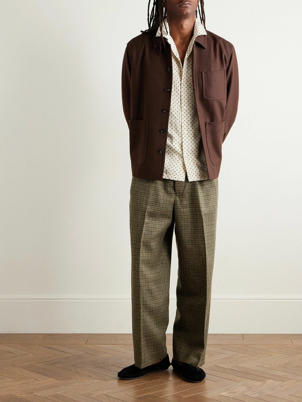 BODE - Morris Pleated Straight-Leg Houndstooth Wool Trousers - Brown