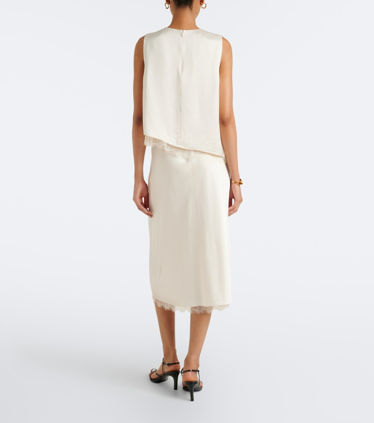 Vince Lace-trimmed satin midi skirt