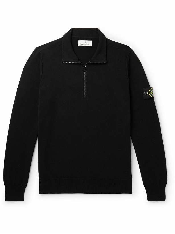 Photo: Stone Island - Logo-Appliquéd Cotton Half-Zip Sweater - Black