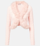 Self-Portrait Faux fur-trimmed open-knit cardigan