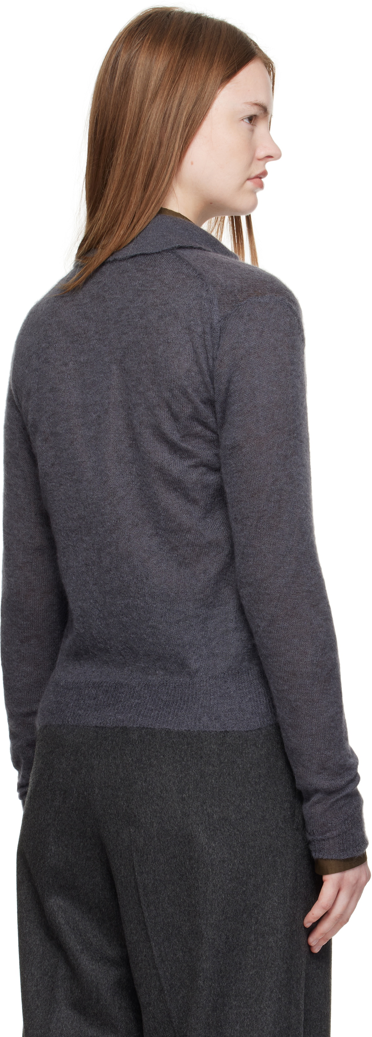 AURALEE Gray Kid Mohair Sheer Knit Shirt Cardigan