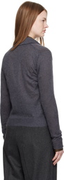 AURALEE Gray Kid Mohair Sheer Knit Shirt Cardigan