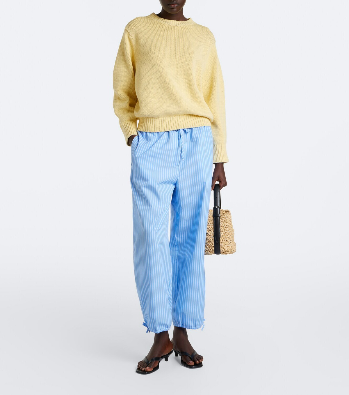 Toteme Striped cotton poplin wide-leg pants