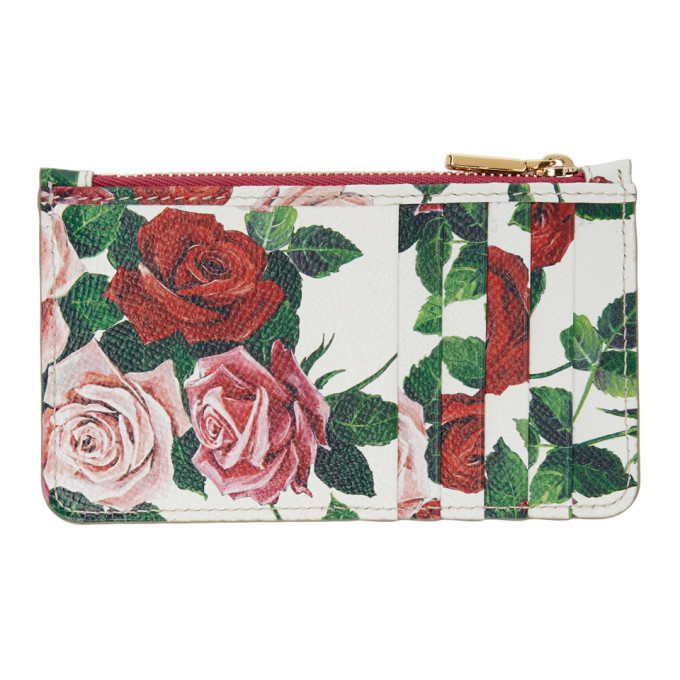 Dolce and Gabbana White Flowers Card Holder Dolce Gabbana