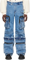 We11done Blue Cotton Cargo Pants