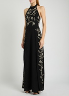 Alice + Olivia Gatz Floral-embellished Crepe Jumpsuit Black
