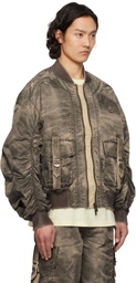 Feng Chen Wang Brown Sandwashed Utility Bomber Jacket