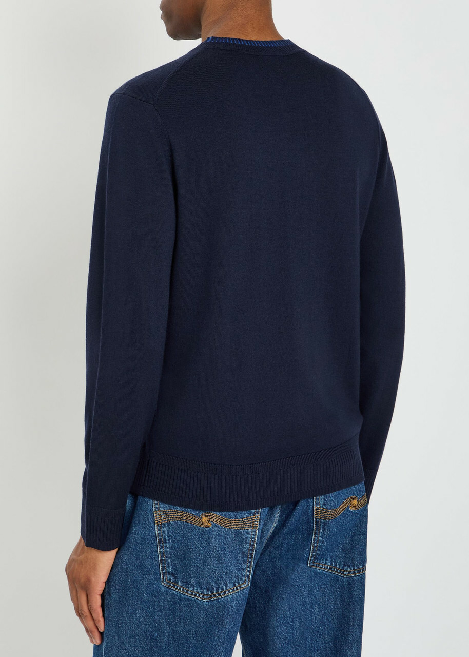PS Paul Smith Logo-embroidered Merino Wool Jumper Navy