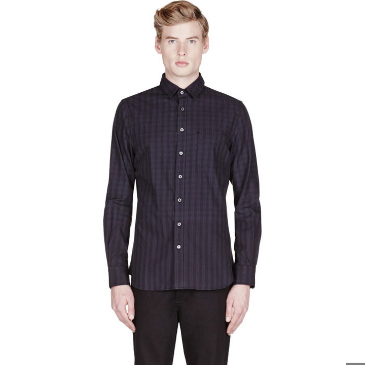 Photo: Wings and Horns Black Engineered Plaid Stripe Shirt