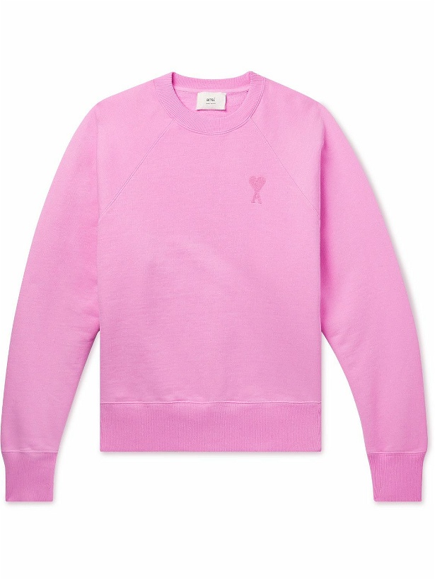Photo: AMI PARIS - Logo-Embroidered Cotton-Jersey Sweatshirt - Pink