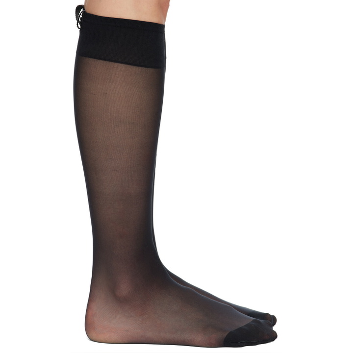 Photo: Thom Browne Black 4-Bar Sheer Nylon Knee High Socks