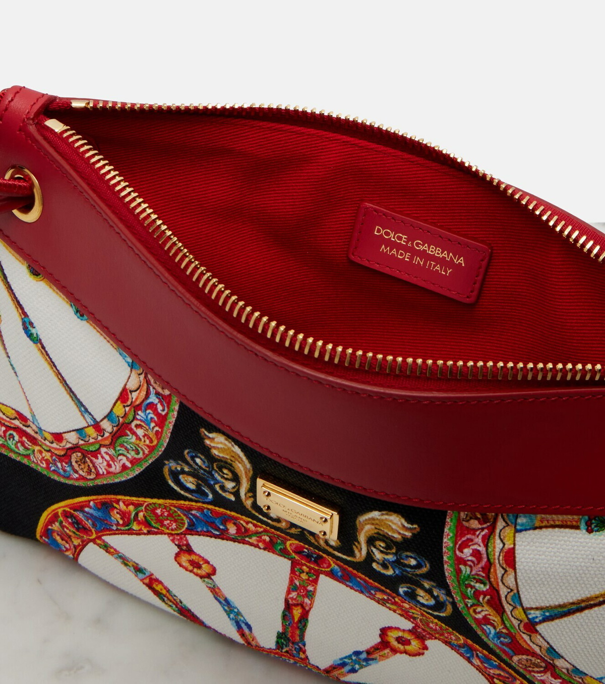 Dolce&Gabbana Small printed leather-trimmed canvas pouch
