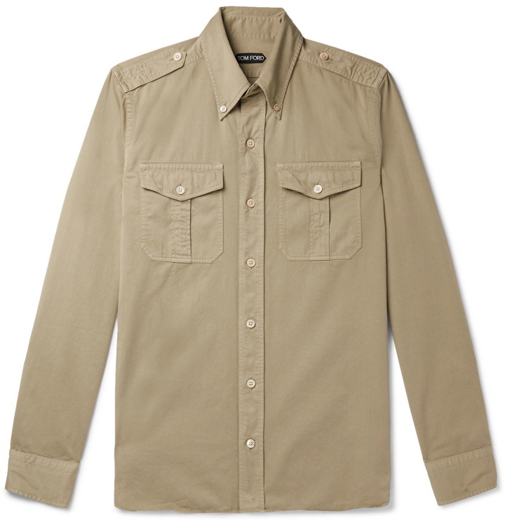 Photo: TOM FORD - Slim-Fit Button-Down Collar Cotton-Sateen Shirt - Neutrals
