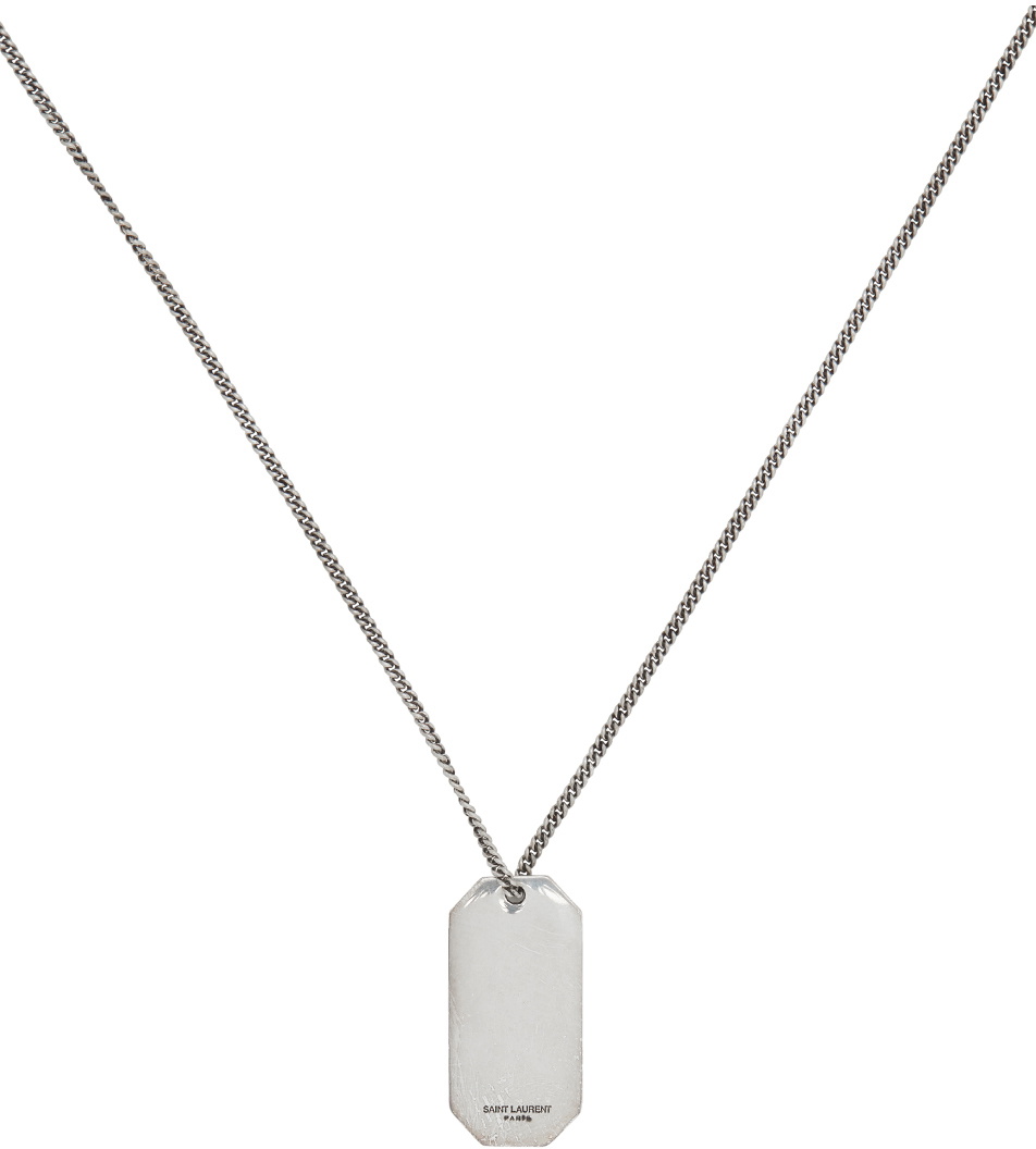 Saint Laurent Logo Dog Tag Necklace in Metallic for Men