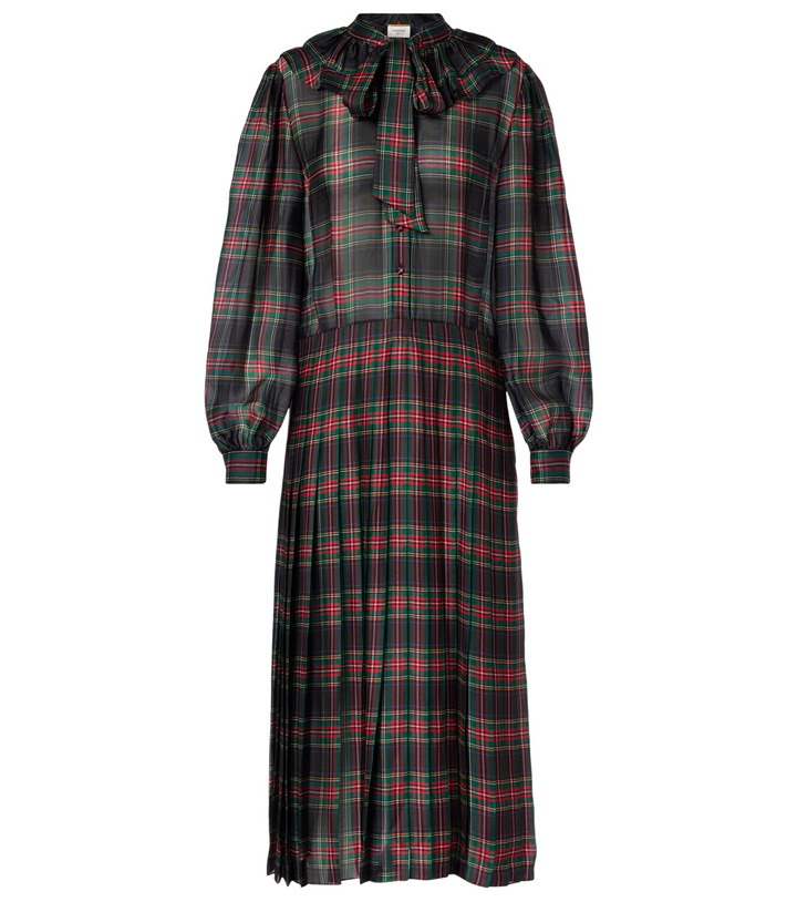 Photo: Saint Laurent Checked pleated silk charmeuse midi dress