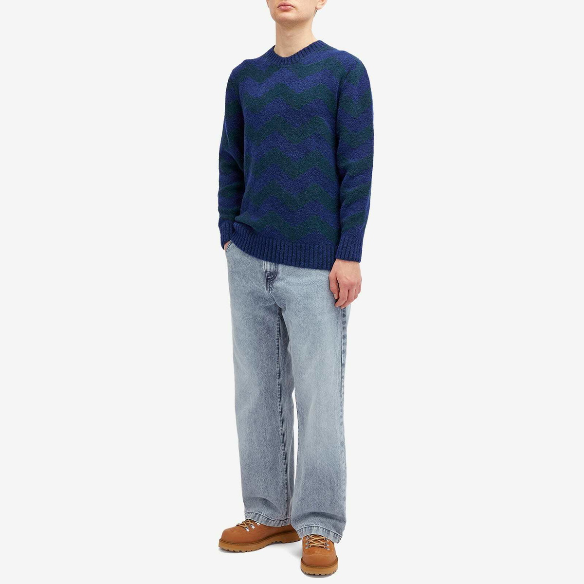 Country Of Origin Men's Thames Stripe Knit Jumper in Navy Tartan