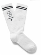 Brunello Cucinelli - Logo-Embroidered Striped Ribbed Cotton-Blend Socks - White