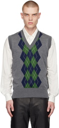 AMI Paris Gray Argyle Vest