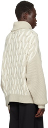 BOSS Beige & Off-White Two-Tone Cable Turtleneck