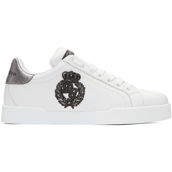 Photo: Dolce and Gabbana White Crown Logo Portofino Sneakers