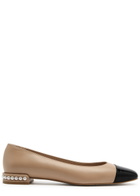 Stuart Weitzman Pearl-embellished Leather Ballet Flats Beige