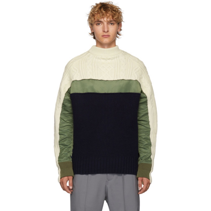 Photo: Sacai Off-White and Navy Wool Pullover Turtleneck