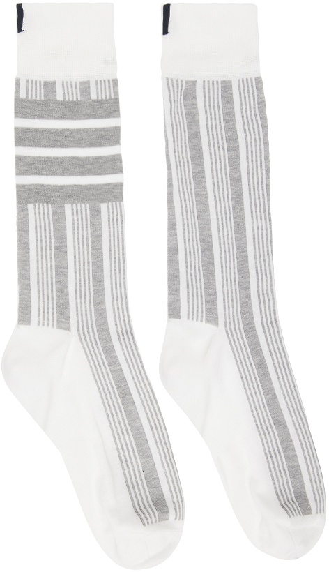 Photo: Thom Browne White & Grey 4-Bar Stipe Socks
