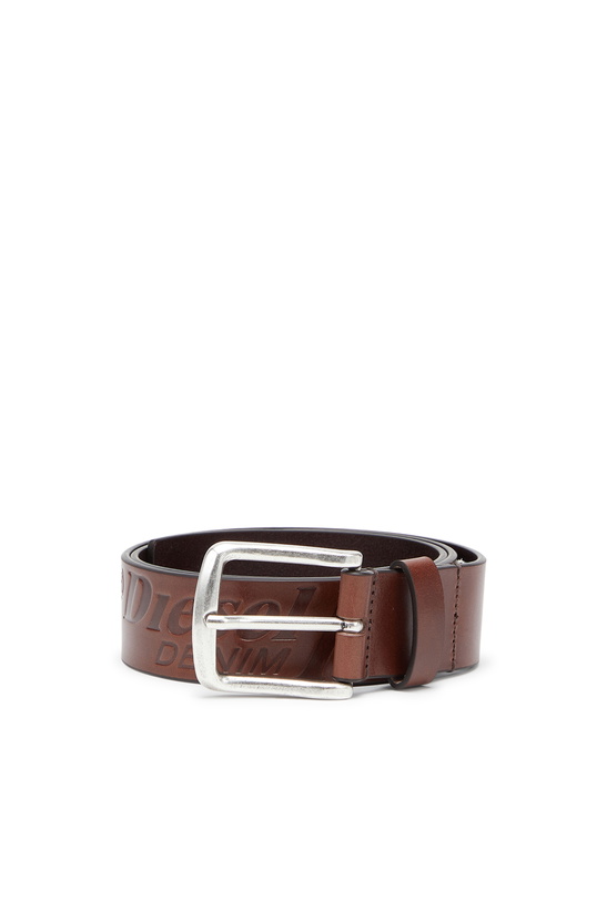 Photo: Diesel 4 cm leather belt with engraved logo - Belts Mens in Brown