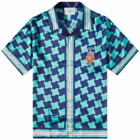 Casablanca Men's Pool Tile Short Sleeve Silk Shirt in Blue/Green