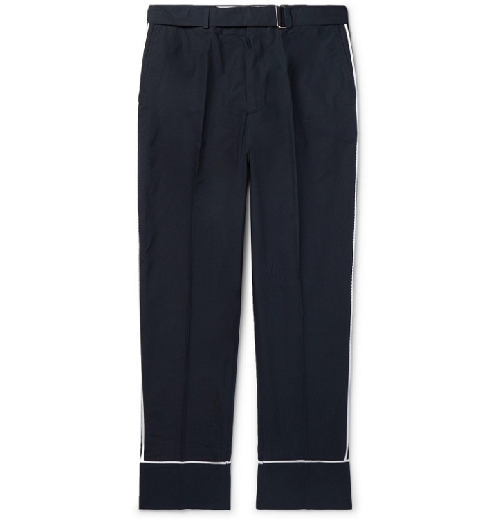 Photo: Officine Generale - Lucio Wide-Leg Belted Cotton Trousers - Blue