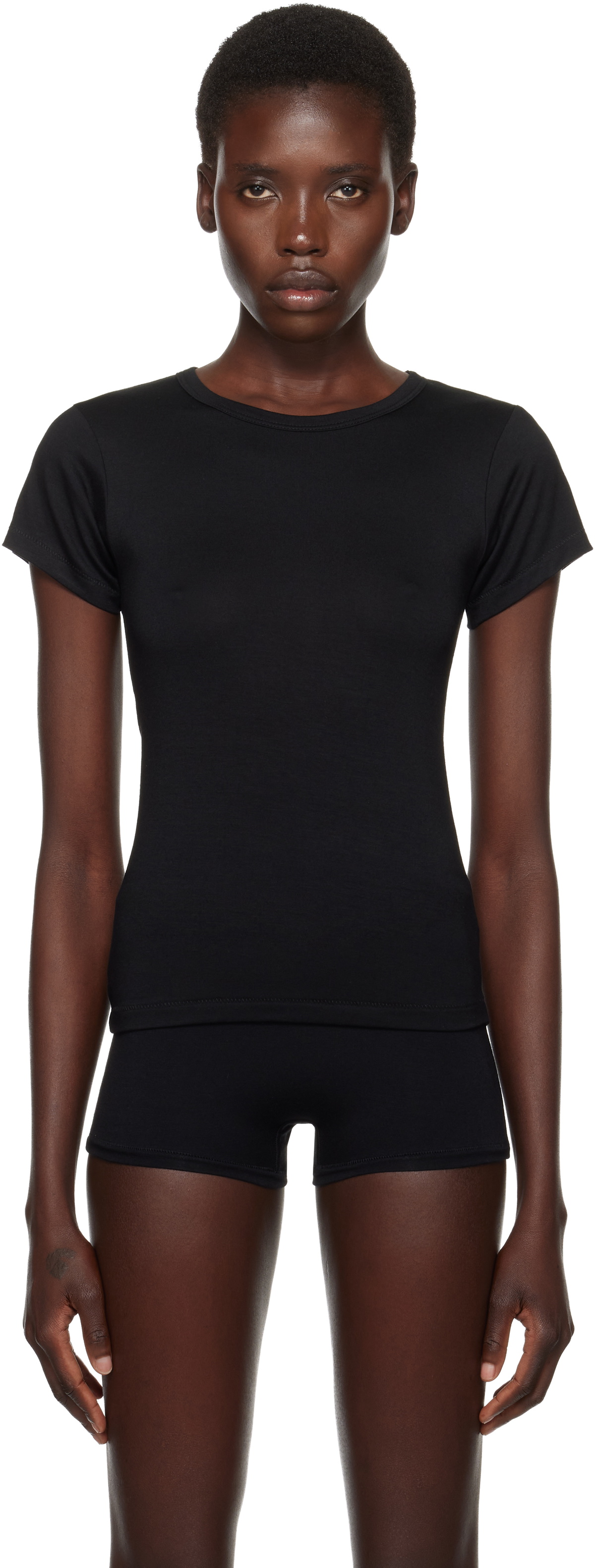 ÉTERNE Black Fitted Crewneck Short Sleeve T-shirt
