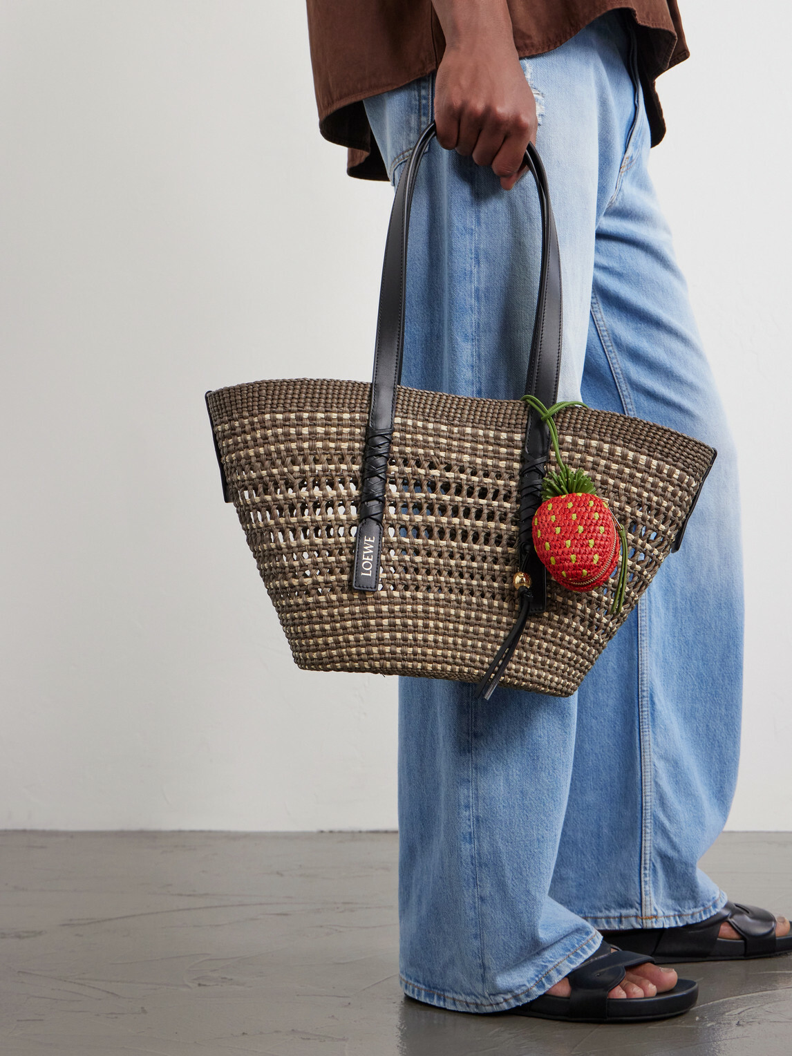 LOEWE - Paula's Ibiza Strawberry Leather-Trimmed Raffia Pouch