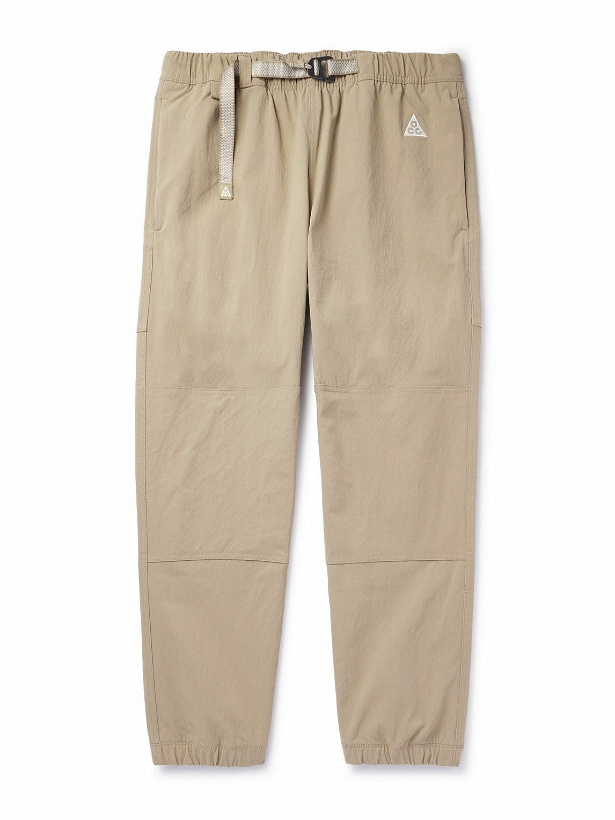 Photo: Nike - ACG Tapered Logo-Embroidered Belted Stretch-Nylon Trousers - Neutrals