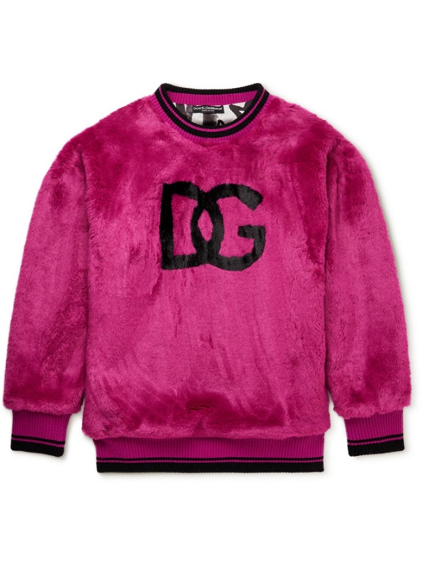 Photo: Dolce & Gabbana - Logo-Print Faux Fur Sweatshirt - Pink