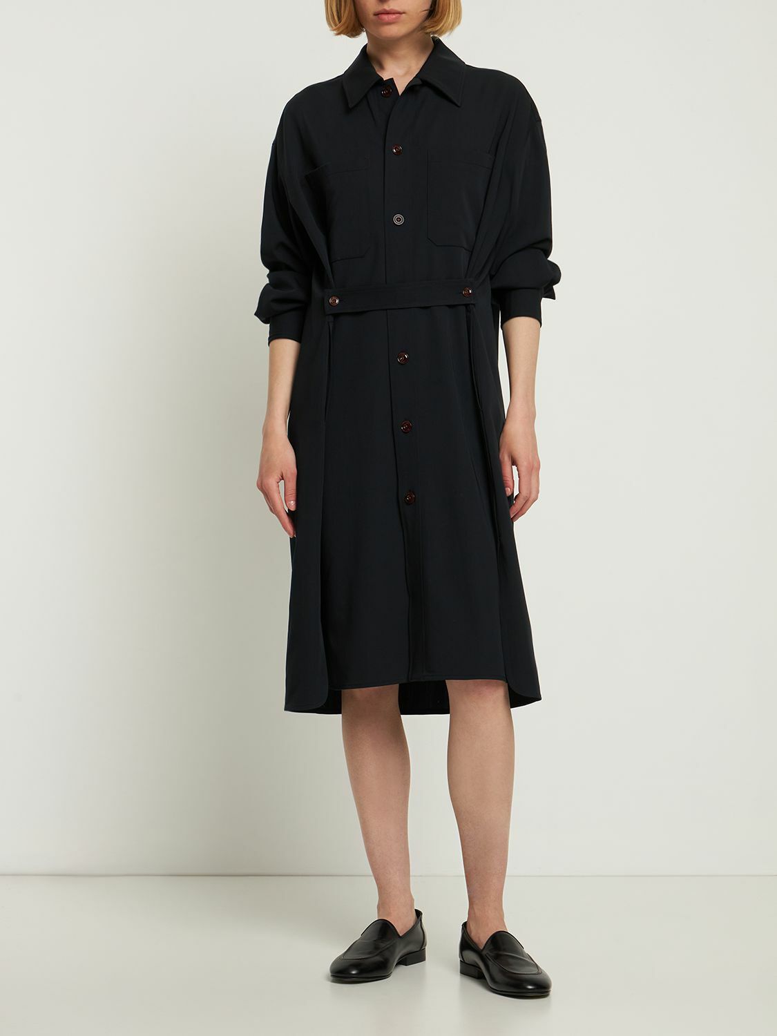 【送料&関税込】Lemaire Black Poplin Shirt Dress LEMAIRE Wrap-effect cotton-poplin midi shirt dress | NET-A