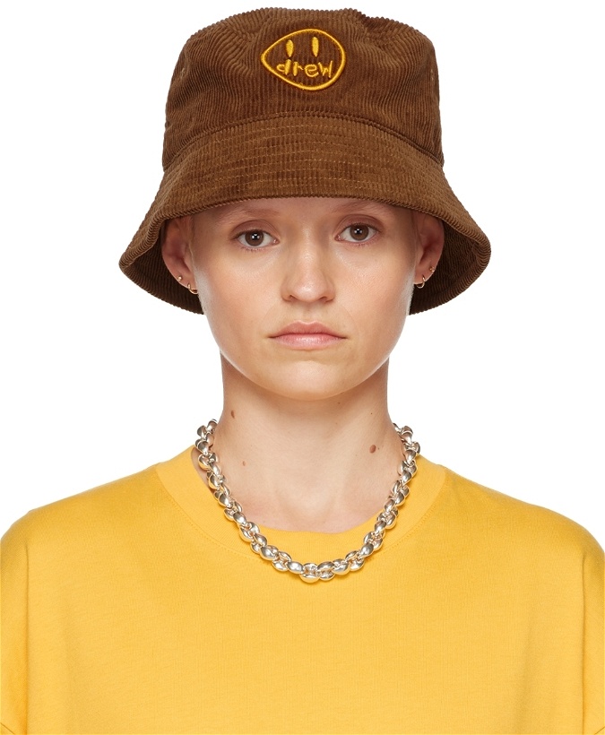 Photo: drew house SSENSE Exclusive Brown Painted Mascot Bucket Hat