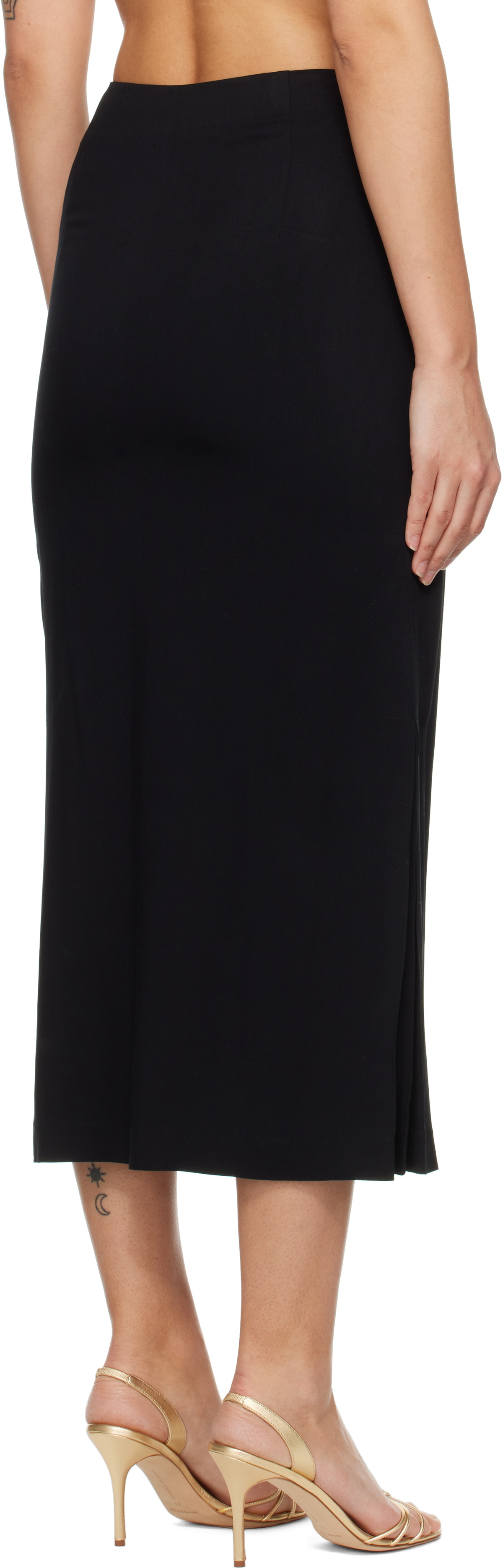 RECTO Black Front Slit Midi Skirt