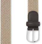 Anderson's - 3.5cm Ecru Leather-Trimmed Woven Elastic Belt - Neutrals