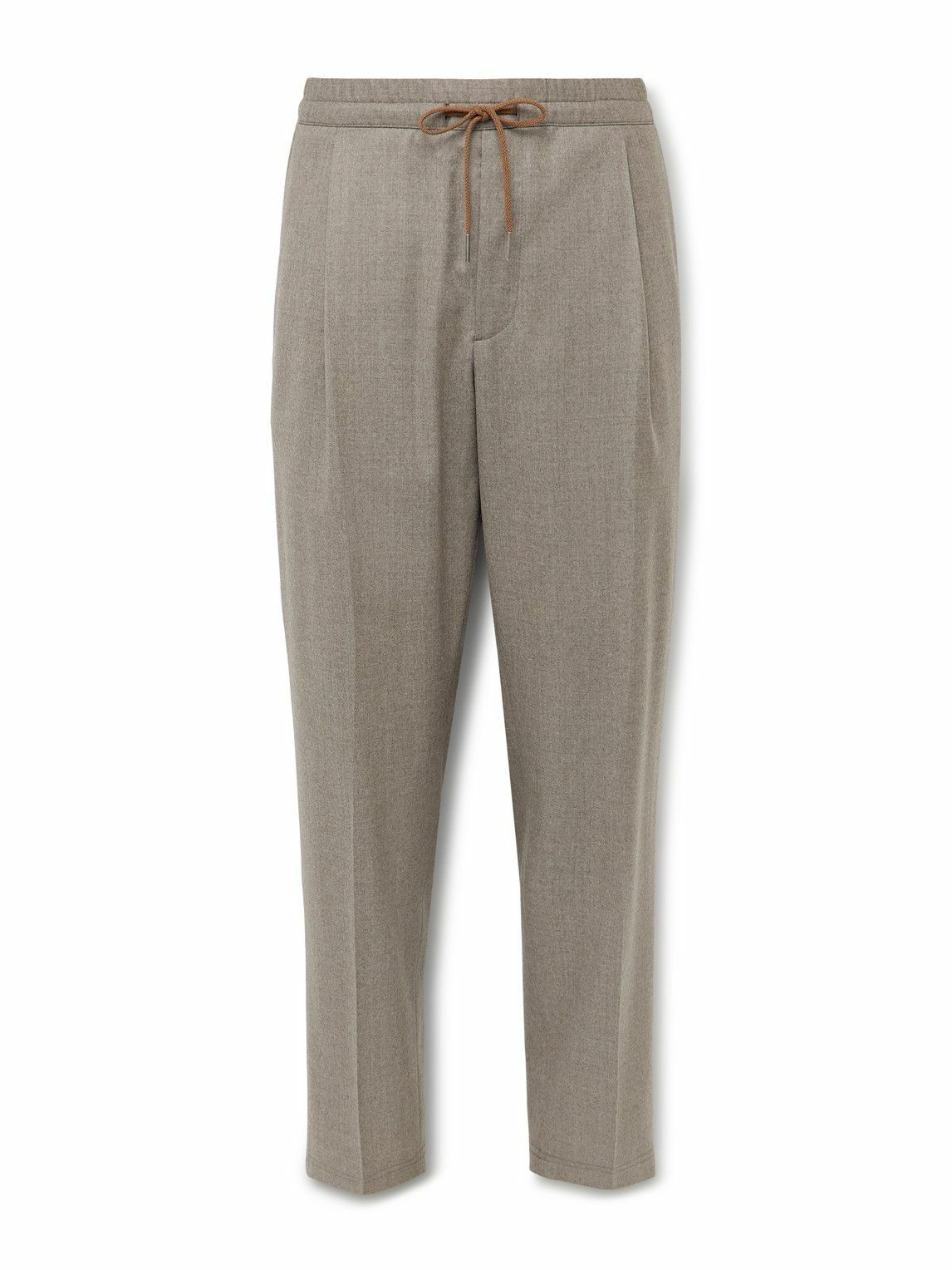 Caruso - Slim-Fit Pleated Wool Drawstring Trousers - Brown