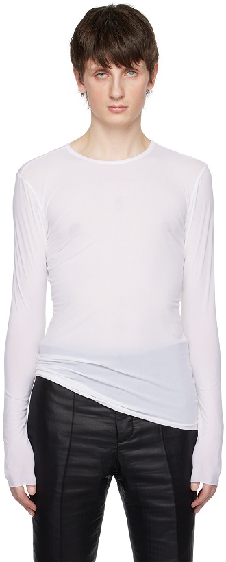 Photo: SAPIO White Raw Edge Long Sleeve T-Shirt