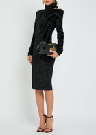 Balmain Zebra-jacquard Velvet and Woven Bodycon Dress Black