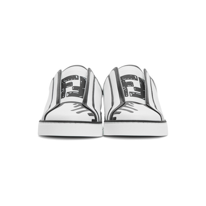 Fendi White and Black Joshua Vides Edition Leather Sneakers Fendi