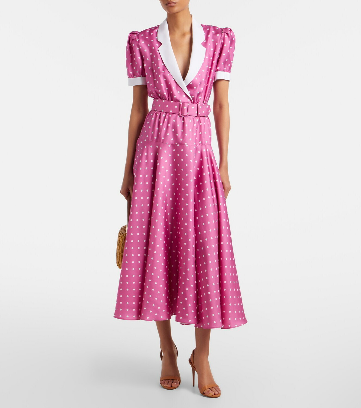 Rodarte Belted polka-dot silk twill midi dress